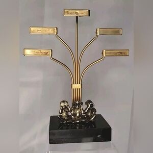 Vintage MONKEYS Desk Note Organizer Marble Base Clips Brass black gold